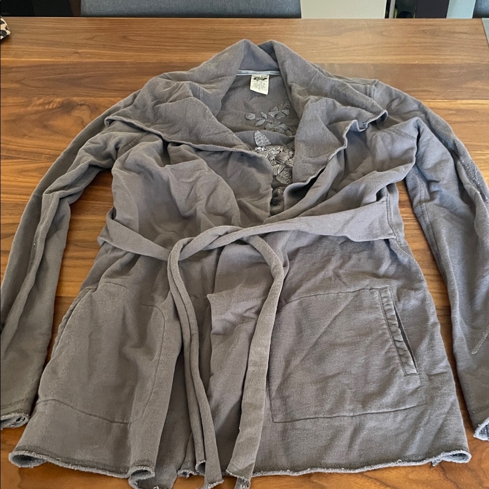 Lucky Brand Slate Gray Open-Front Belted Jacket